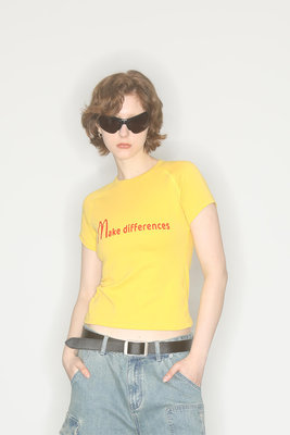 AXYPAGES黄色make differences印花T恤夏季显瘦甜酷美式上衣短袖