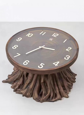 CoMokin创意树根造型圆形茶几钟表实木表盘个性艺术家具时尚百搭