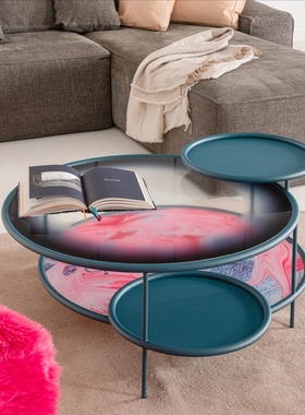 意大利Driade SANGAKU彩色艺术玻璃茶几咖啡桌创意圆形边几边桌