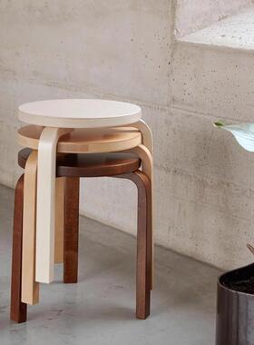 芬兰Artek Stool60经典现代简约实木矮凳边几可堆叠木质餐桌圆凳