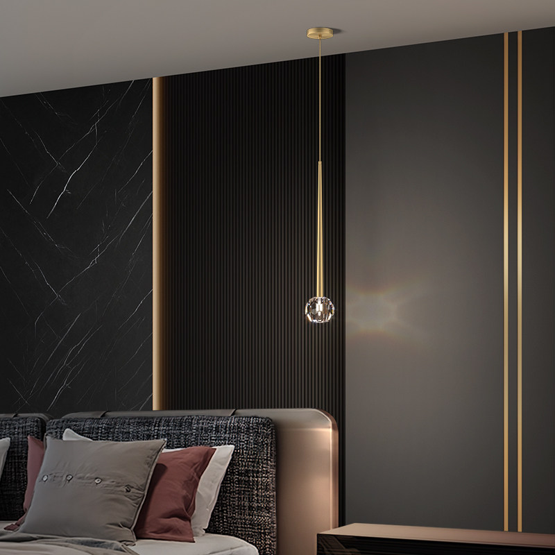 床头吊灯全铜轻奢长线现代极简卧室客厅电视背景墙书房创意小吊灯