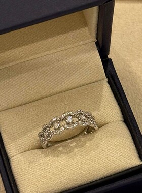 小红书同款爆款日系简约蕾丝排钻戒指女轻奢贵气气质精致开口指环