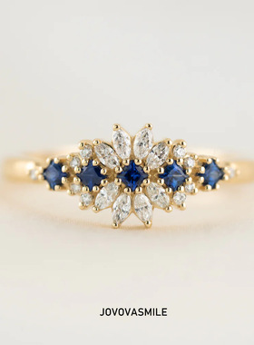 新款高仿蓝宝石搭配培育钻女戒个性设计款戒指天然彩宝系轻奢戒指