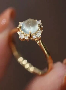 港风个性皇冠猫眼石小众高级感轻奢开口戒指女气质百搭叠戴指环潮