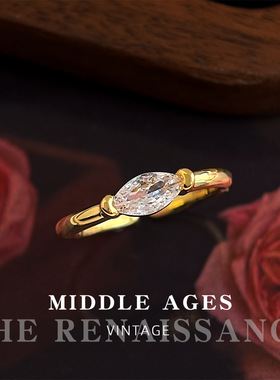 vintage轻中古风锆石开口可调节戒指百搭时尚文艺复古高级食指戒