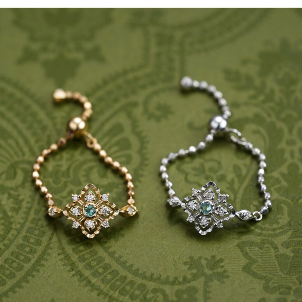 月亮是海&middot;冬夜雪舞轻奢百搭伊巴色高仿祖母绿宝石可调节雪花链戒