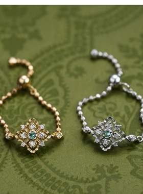 月亮是海·冬夜雪舞轻奢百搭伊巴色高仿祖母绿宝石可调节雪花链戒