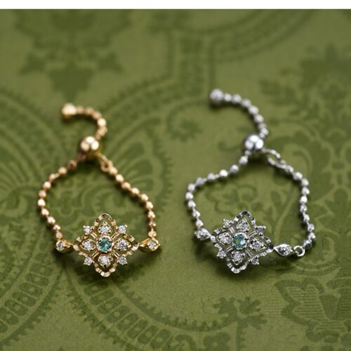 月亮是海·冬夜雪舞轻奢百搭伊巴色高仿祖母绿宝石可调节雪花链戒