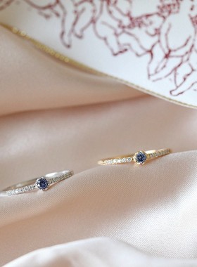 鸢尾日系复古超闪蓝紫色锆石戒指女轻奢高级感精致超美指环手饰潮