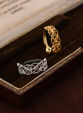 《花蔓》西洋复古宫廷风首饰镂空蕾丝花纹镀金开口食指戒指女ins