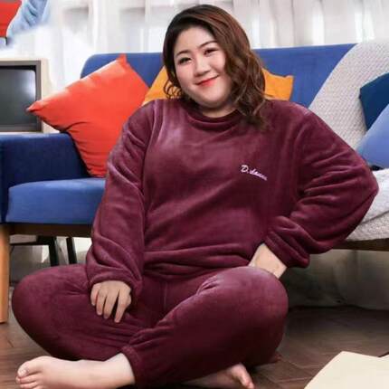 【加绒加肥】女秋冬季加肥加大码的珊瑚绒睡衣长袖家居服套装保暖