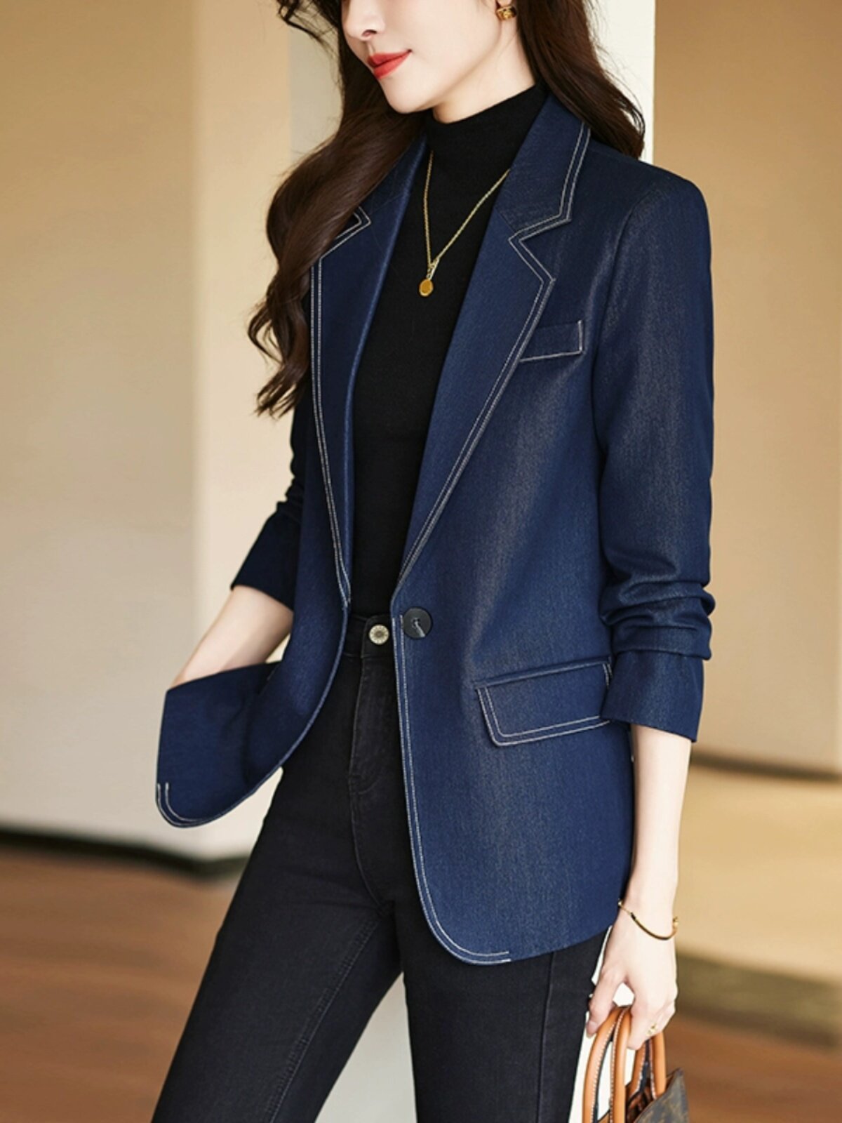 高级感覆古西装外套女2025新款春秋气质休闲今年流行牛仔西服上衣
