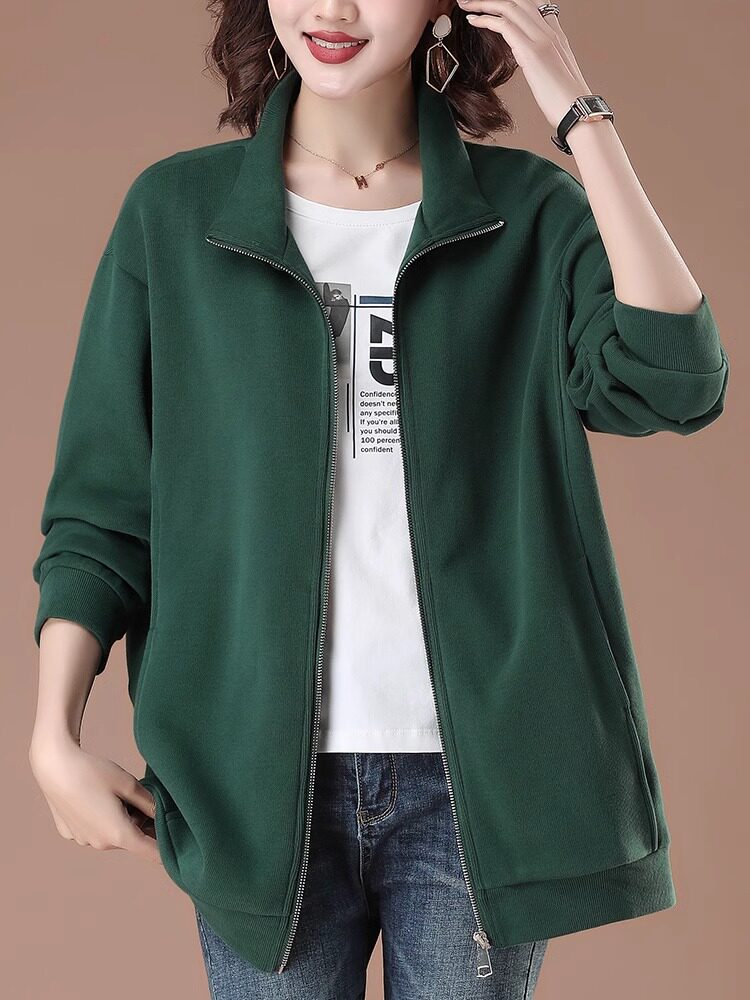 休闲拉炼卫衣外套女2025春秋新款加肥加大码开衫中长款洋气上衣