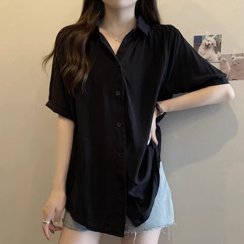 微胖妹妹正肩短袖衬衫T恤大码女装夏季设计感遮肚子藏肉显瘦上衣