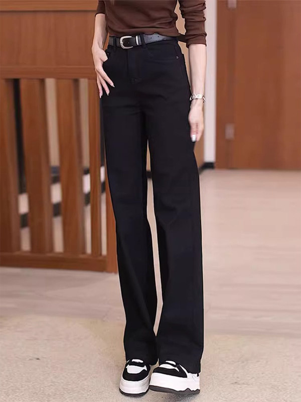 加绒牛仔裤女2025年春秋冬小个子梨形身材高腰显瘦加长窄版直筒裤