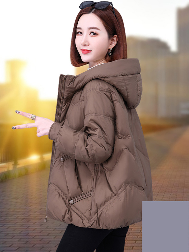 连帽洋气羽绒服女短款2025年新款冬季女士保暖白鸭绒轻薄款外套