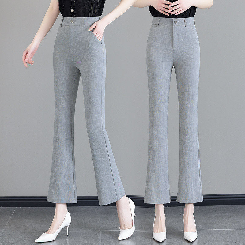 2026年夏季新款高腰薄款休闲冰丝棉麻微喇裤女西装裤九分喇叭裤子