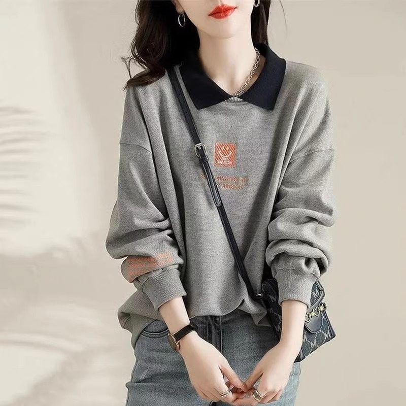 2025春秋装新款大尺码新款休闲 时尚宽松刺绣卫衣外套遮肉假两件