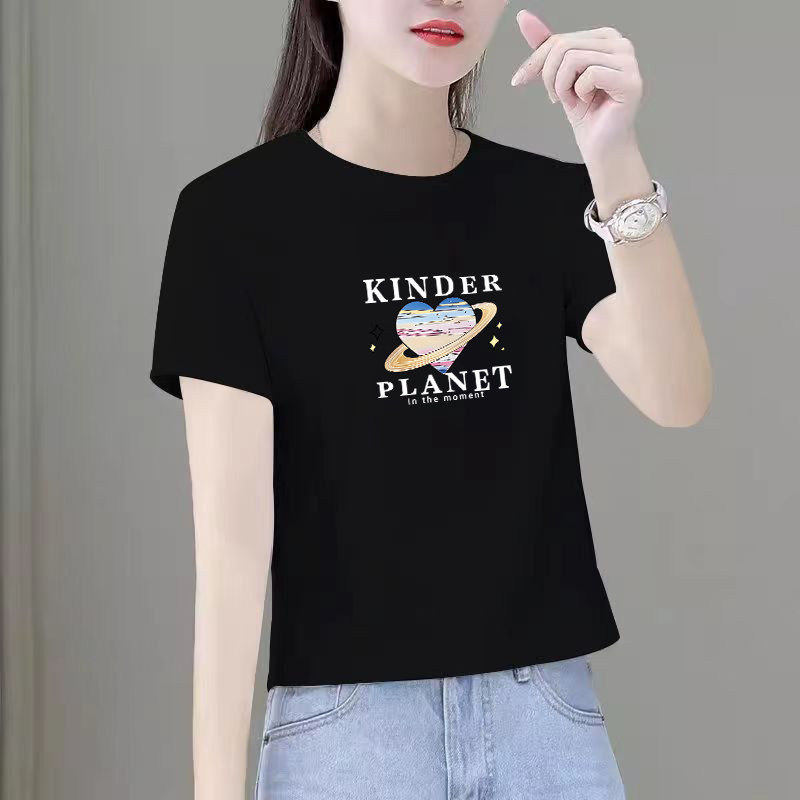 纯棉正肩短袖t恤女2026夏季新款休闲百搭夏装小个子短款显瘦上衣