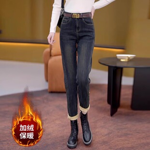 高腰显瘦加绒牛仔裤女秋冬季2025新款直筒烟管裤子铅笔哈伦烟管裤