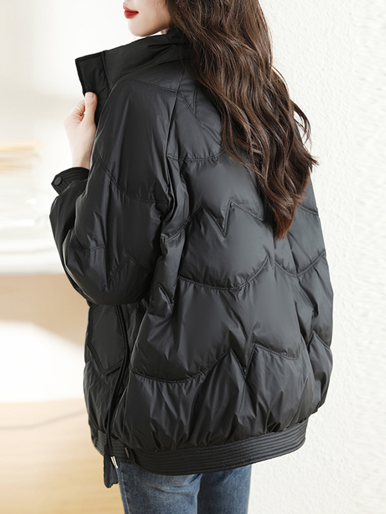 时尚轻薄羽绒服女士短款2025新款冬季立领小香风菱形格白鸭绒外套