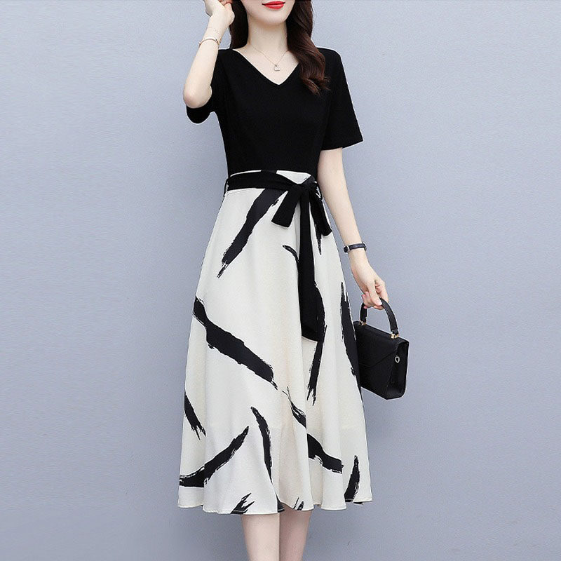 雪纺假两件套洋装女夏2025年新款时尚女装小个子气质洋派裙子潮