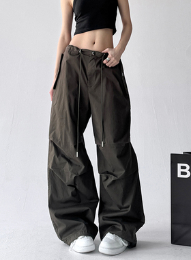 日本offcat军绿色宽松直筒工装裤女2025新款宽松bf休闲阔腿裤
