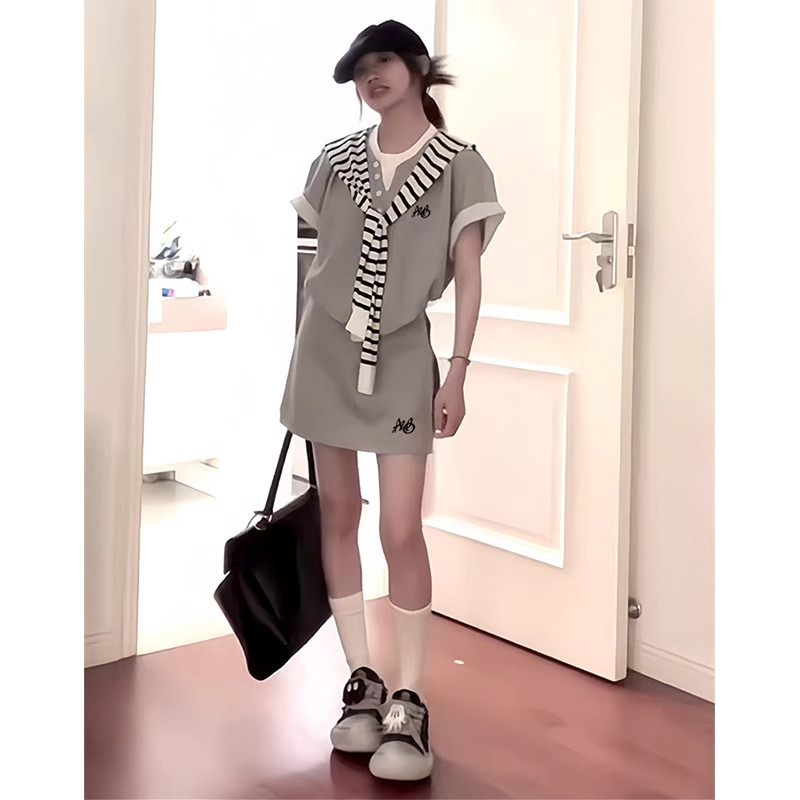 日本offcat休闲运动套装女夏学生宽松显瘦韩版短袖短裙两件套