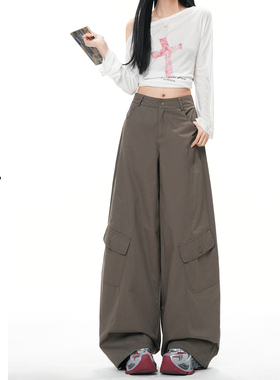 日本offcat军绿色工装阔腿裤女秋冬2025新款高腰多口袋松弛感宽松