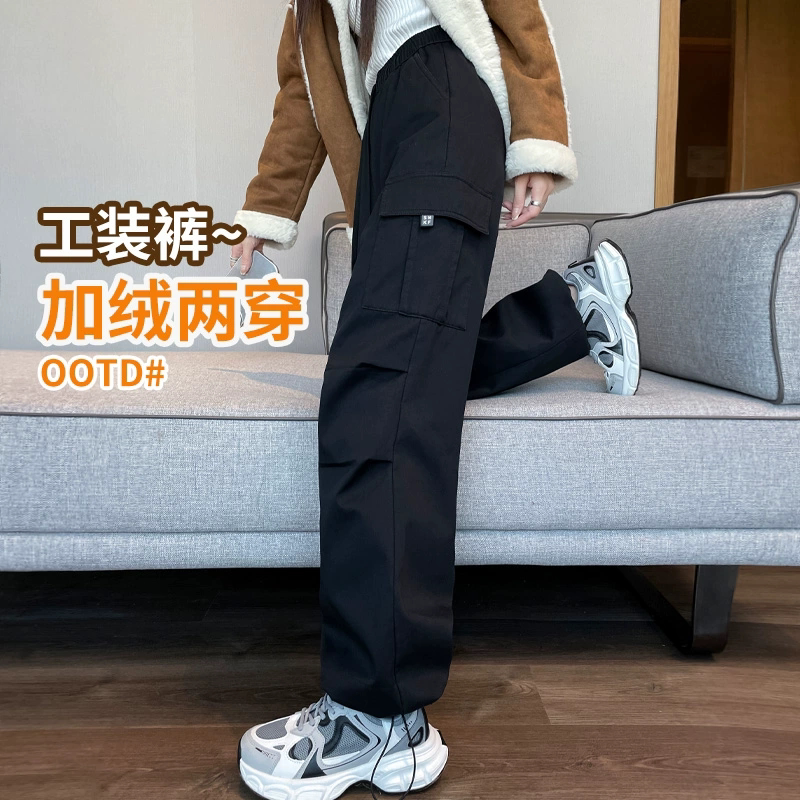日本offcat降落伞工装裤女秋冬加绒冲锋裤束脚显瘦登山运动裤