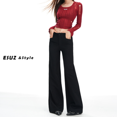 日本offcat黑色微喇阔腿西装裤女早秋季新款高级垂感低腰提臀休闲