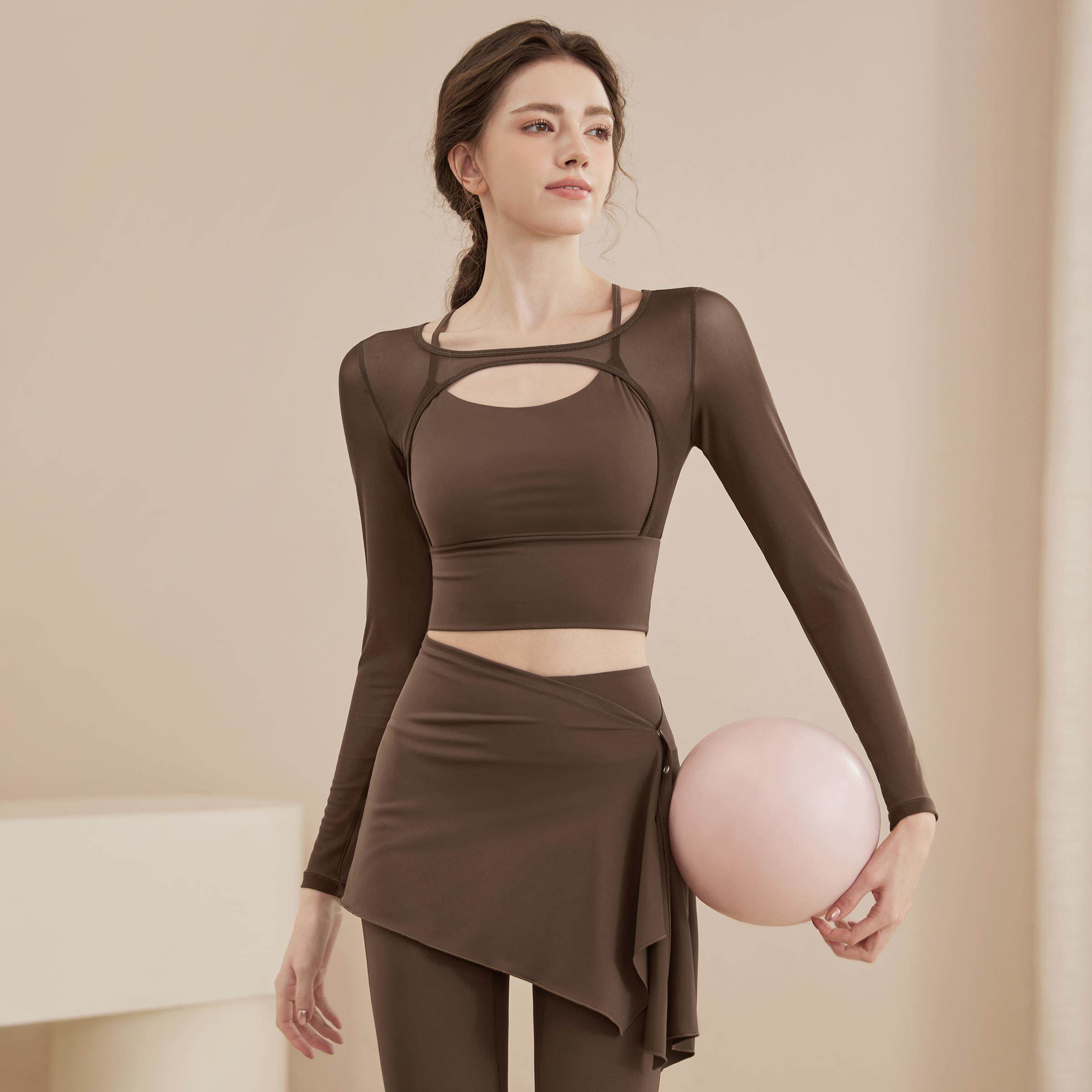 日本offcat瑜伽服女夏季款网纱显瘦运动上衣训练高级感健身服套装