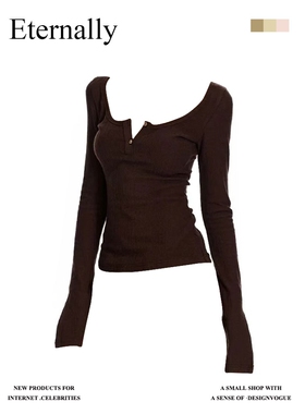 日本offcat现货2025春夏新款韩系方领修身显瘦百搭春夏新款长袖T