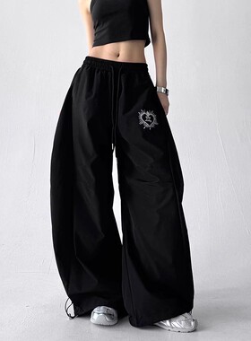 日本offcat街舞黑色阔腿裤女2025夏季新款速干运动显瘦休闲裤