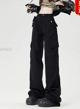 日本offcat黑色美式高街直筒工装裤女2025新款春季小个子高腰显瘦