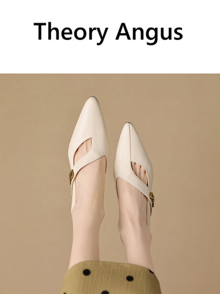 THEORY ANGUS 복고풍 가죽 두꺼운 뒤꿈치 얕은 입 새로운 지적 발가락 프랑스 전 경기 편안한 부드러운 가죽 전문 신발