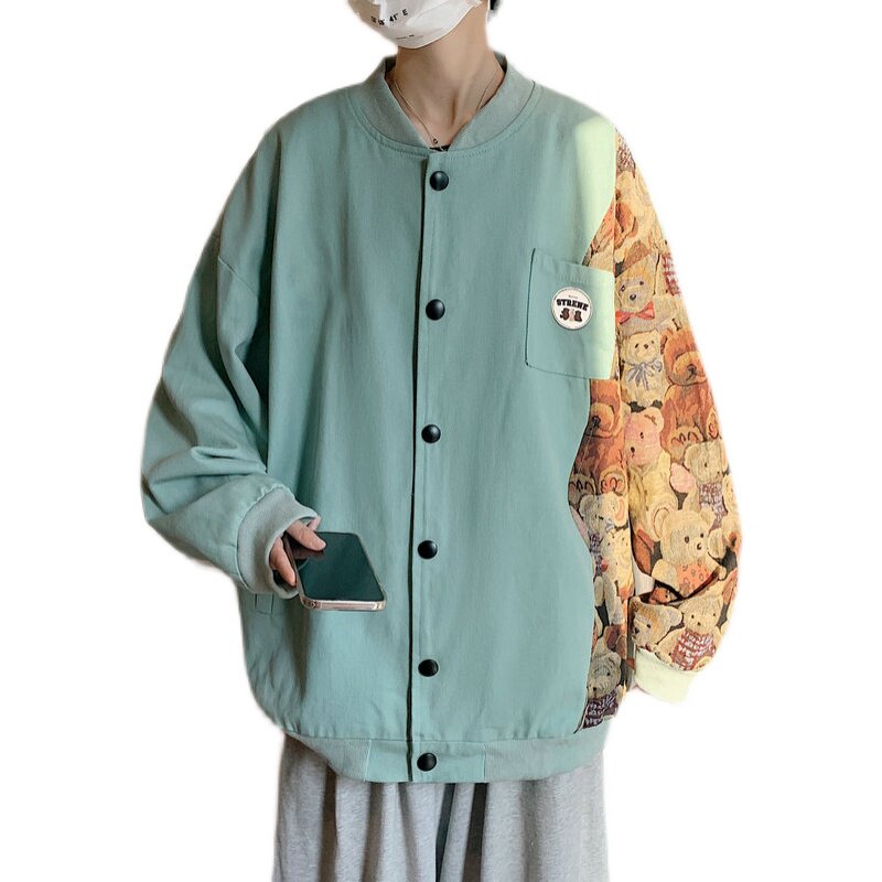 小熊拼色夹克外套棒球服大码港风电商A057-JK22-P75(控98）,男装夹克,电商A057