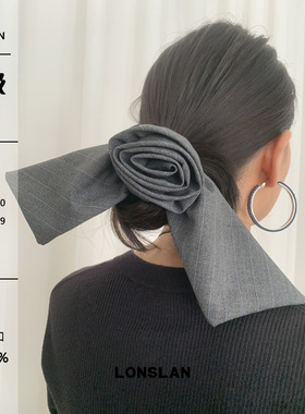 LONSLAN ACC 秋冬覆古花朵灰色条纹飘带发圈时尚百搭发饰