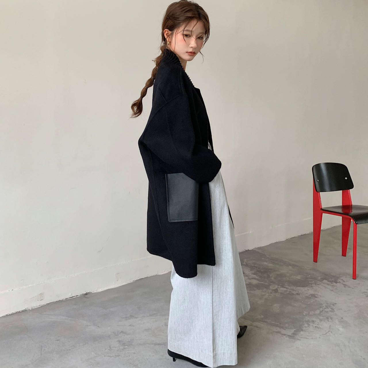 Soviet 2025年冬上新复古立领简约气质中长款双面呢大衣外套