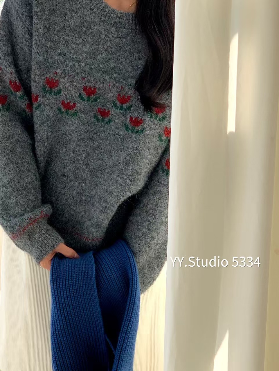 HIDEOUT 2025秋冬新款韩系复古慵懒风宽松显瘦保暖圆领套头毛衣女