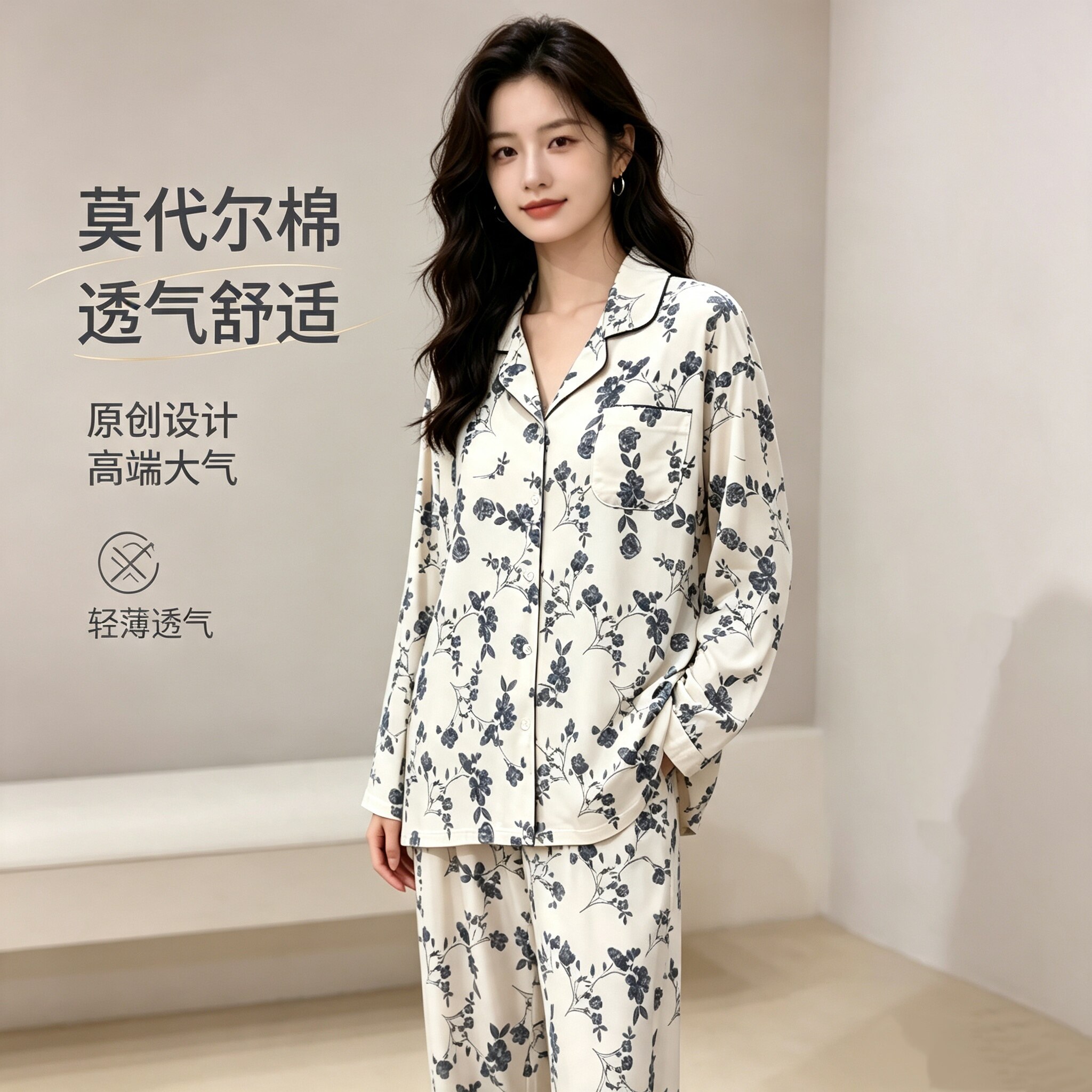 莎倩莫代尔棉女睡衣套装可外穿