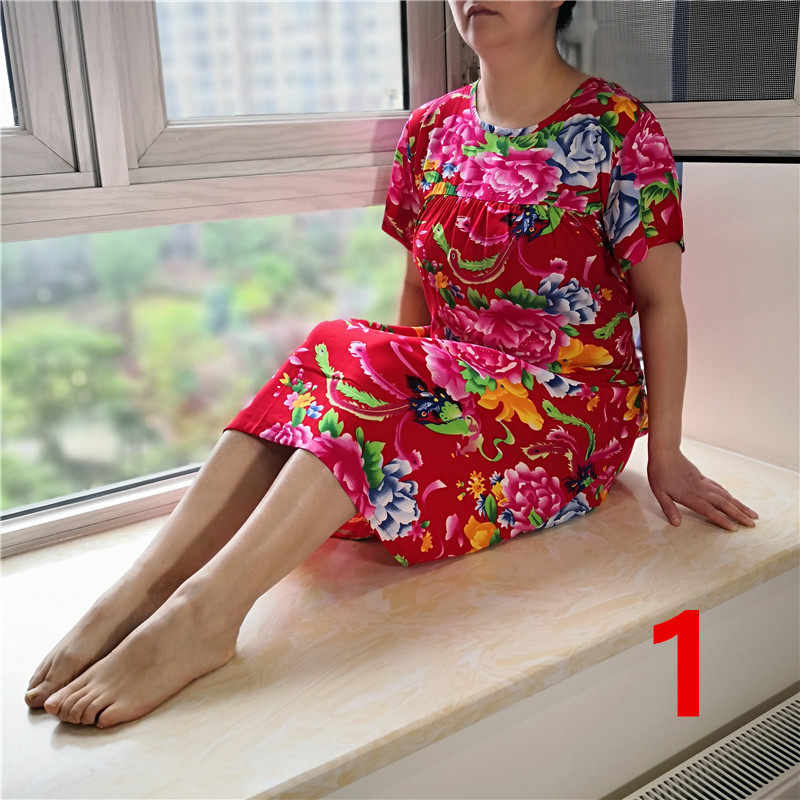 夏季女士宽松绵绸短袖裙绵绸睡裙棉绸连衣裙人造棉绸孕妇裙包邮