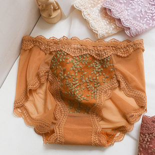 外贸内裤女原单日单出口日本中腰蕾丝舒适纯棉包臀网纱女士三角裤