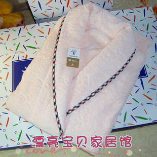 全棉吸水浴衣 睡衣SWLQ3908 纯棉加厚素色女士浴袍 金号浴衣正品
