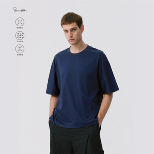OCTOBEE 匹马棉拼接解构短宽凉感速干透气纯棉纯色打底T恤 LAB短袖