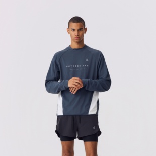 OCTOBEE 速干印花撞色拼接速干弹力骑行运动训练T恤男 LAB户外长袖