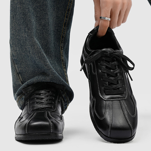 cleanfit极简手工德比高级黑色训练鞋男款真皮复古德训鞋增高5cm
