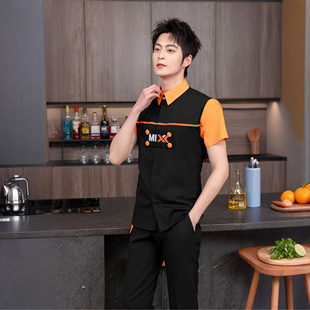 新款酒吧KTV夜场男女服务员短袖衬衣工装会所音乐餐吧传送工作服