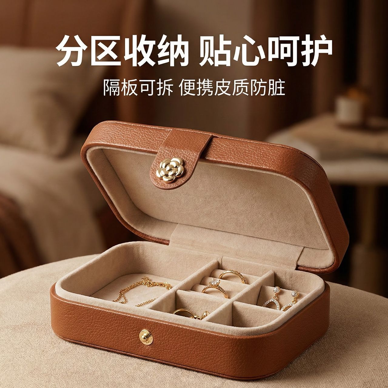 多层首饰收纳盒感项链收纳随身包轻奢家用礼品盒皮革首饰盒