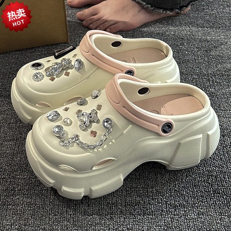 厚底洞洞鞋女款夏季2024新款沙滩凉鞋外穿包头踩屎感diy拖鞋,女鞋,洞洞鞋,淘宝优惠券,粉丝福利购,淘宝优惠卷